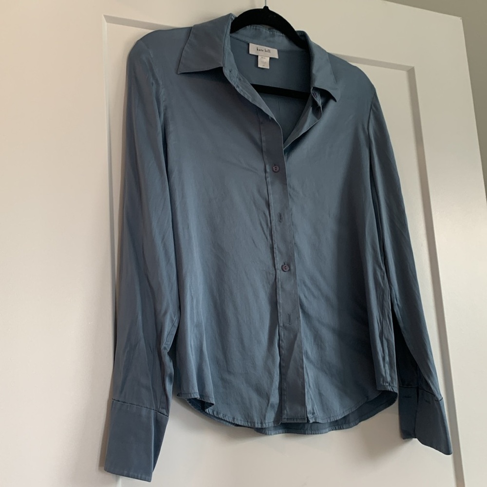 95% Silk Kate Hill Sky Blue Collared Shirt